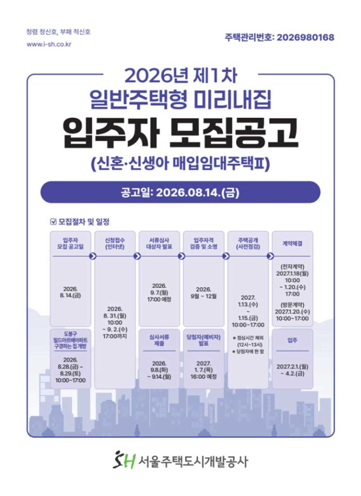 2026년 제1차 일반주택형 미리내집 입주자 모집공고 포스터